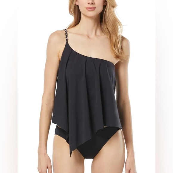 MICHAEL KORS Women's Chain-Trim One-Shoulder Tankini Top